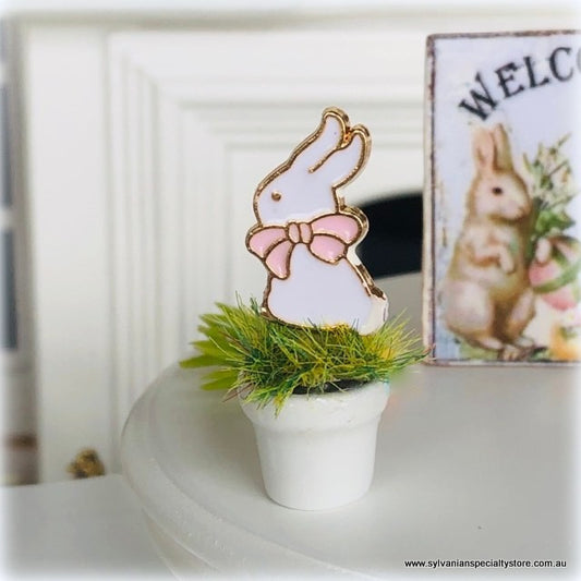 Dollhouse Miniature Easter Bunny in potplant decor