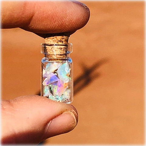 Miniature opal jar of crystal chips colours Australia outback