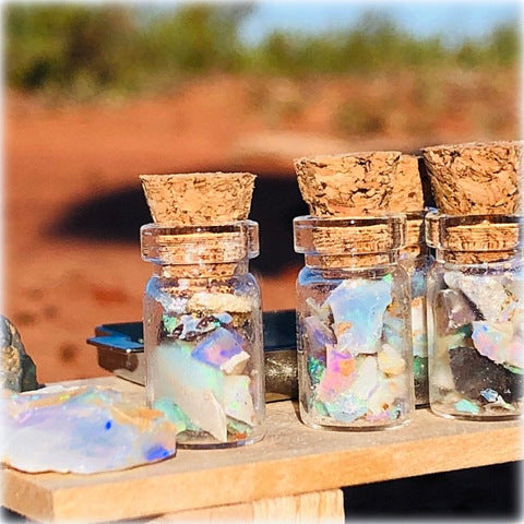 Miniature opal jar of crystal chips colours Australia outback