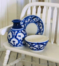 Dollhouse miniature blue crockery pattern ceramic