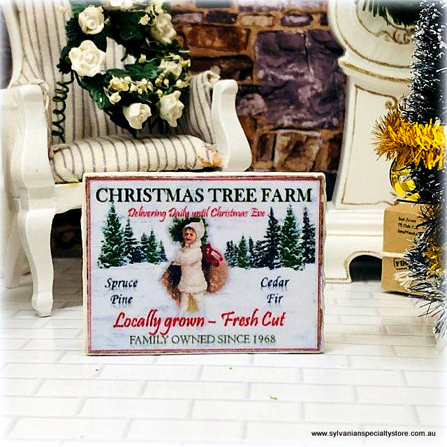 Dollhouse Miniature Christmas Tree Farm Snow scene 