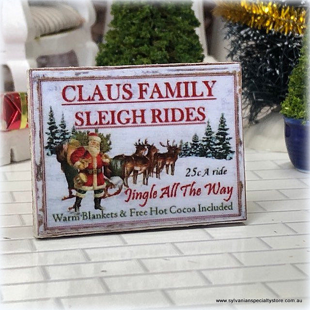 Dollhouse Christmas Sign Claus Sleigh Rides