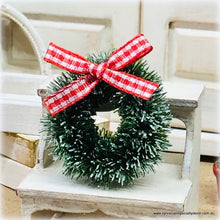 Christmas Wreath with Gingham Bow - 3cm diameter - Miniature