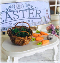 Medium Wicker Basket with Carrots and Speckled Egg - Miniature