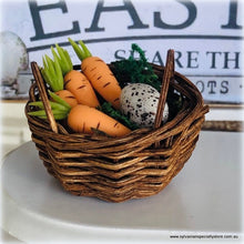 Medium Wicker Basket with Carrots and Speckled Egg - Miniature