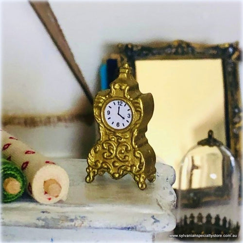 Dollhouse miniature Gold colour mantle clock