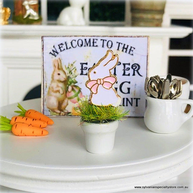 Dollhouse Miniature Easter Bunny in potplant decor