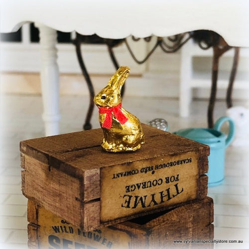 Dollhouse Miniature Lindt Easter Bunny gold wrapped with red bow