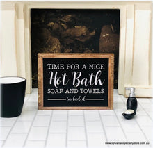 Dollhouse miniature rustic Hot Bath soap and towels sign