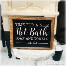 Dollhouse miniature rustic Hot Bath soap and towels sign