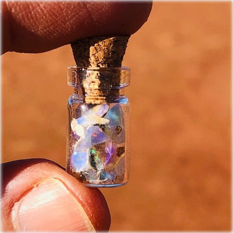 Miniature opal jar of crystal chips colours Australia outback