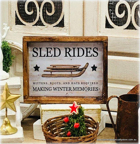 Dollhouse Miniature Sled Rides sign rustic