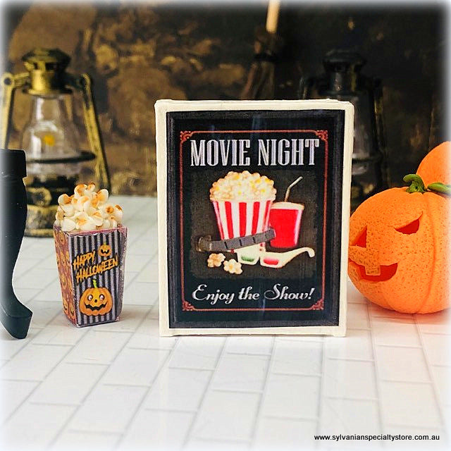 Dollhouse miniature Movie Night show sign