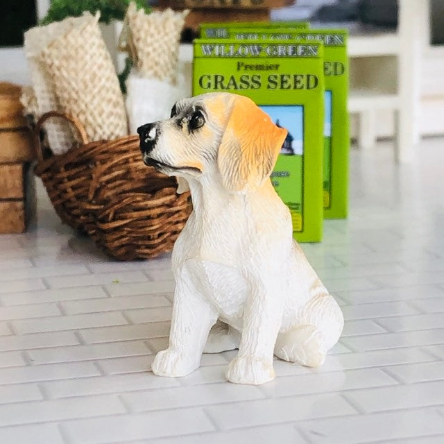 Dollhouse miniature beagle dog sitting