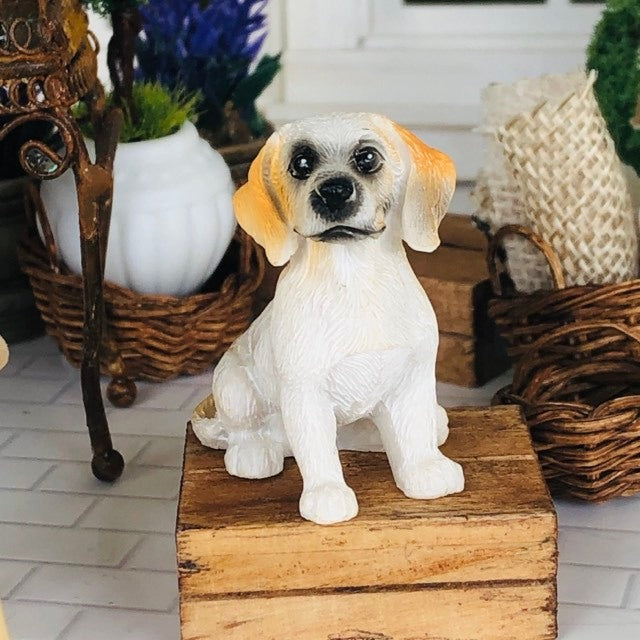 Dollhouse miniature beagle dog sitting