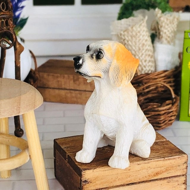 Dollhouse miniature beagle dog sitting