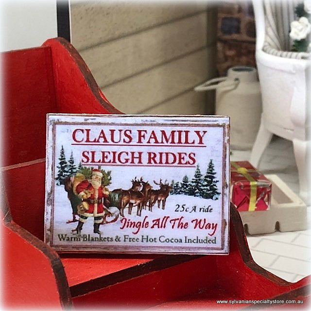 Dollhouse Christmas Sign Claus Sleigh Rides