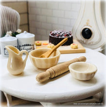 Baking Set: Bowls, Jug, Rolling Pin and Wooden Spoon - Vintage Cream