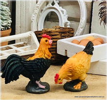 Dollhouse Rooster and Hen miniature figurines