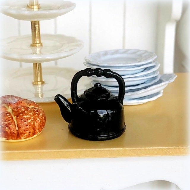 Dollhouse miniature black kettle tea pot