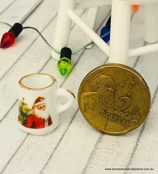 Doll house miniature Christmas porcelain mug decorations