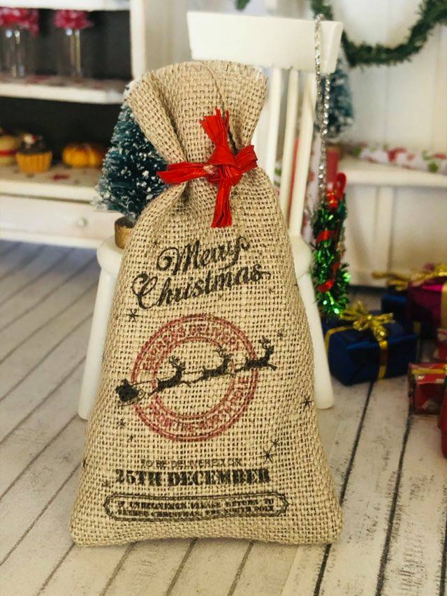 Dollhouse miniature Christmas Eve scene Santa's Sack