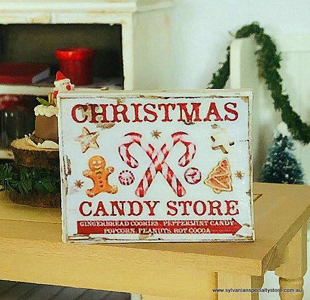 Christmas Candy STore miniature sign dollhouse