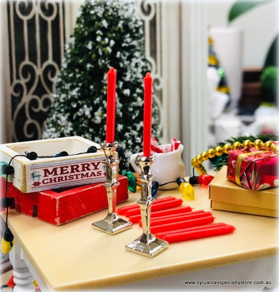 Dollhouse Miniature Red Candles Christmas table setting