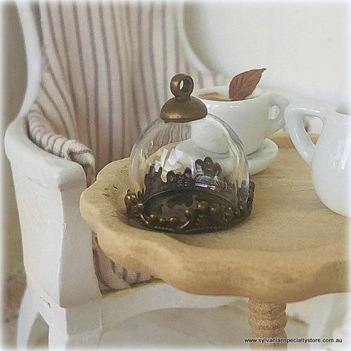 Dollhouse miniature ornament glass bell jar small decorative brass
