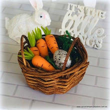 Medium Wicker Basket with Carrots and Speckled Egg - Miniature