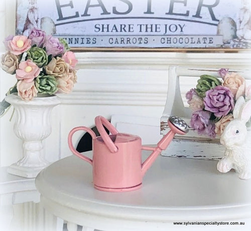 Dollhouse Easter Flowers pink watering can 