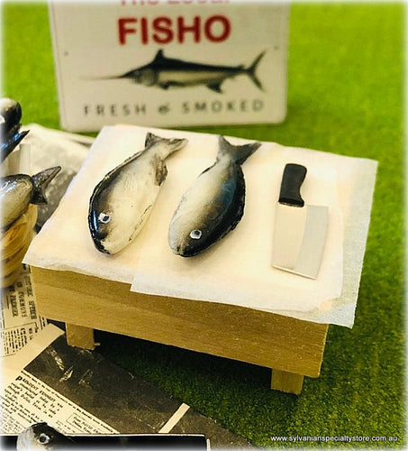 Dollhouse miniature Fish with fish knife fishmonger