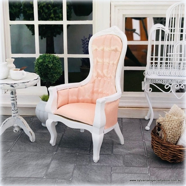 Dollhouse miniature victorian pink white chair