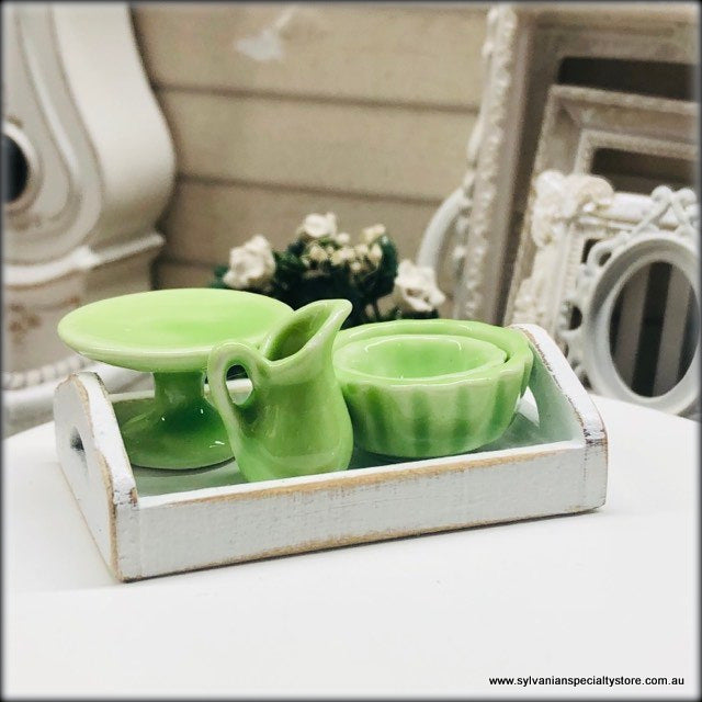 Dollhouse Green Crockery High Tea cake plate baking bowls kitchen