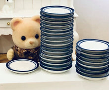 Dollhouse Miniature enamelware blue ceramic plates bear washing dishes