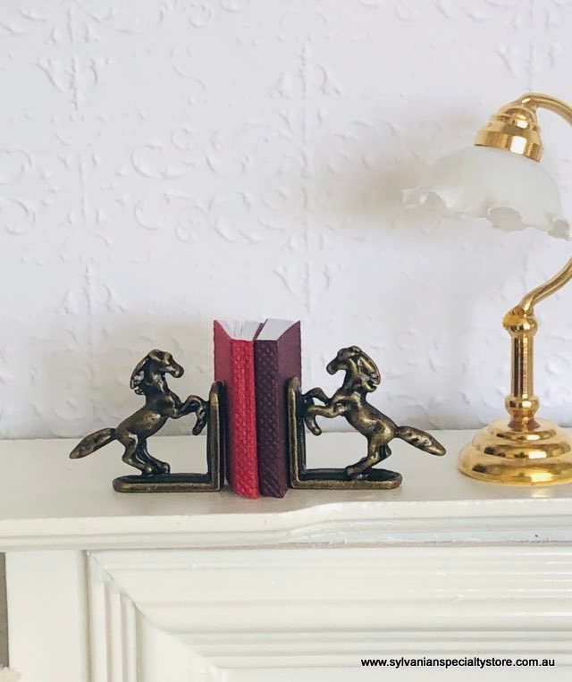 Dollhouse miniature antique style horse bookends farmhouse