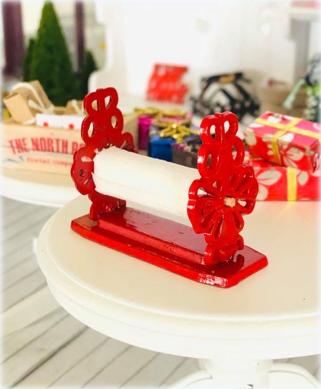 Dollhouse miniature paper dispenser red shop christmas