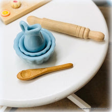 Dollhouse baking day blue ceramic bowl jug utensils
