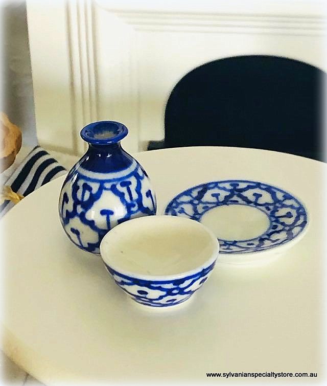 Dollhouse miniature blue crockery pattern ceramic