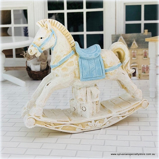 Rocking Horse Vintage Style - 9.5 cm high - Blue -Miniature