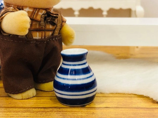 Dollhouse miniature blue ceramic crockery vase