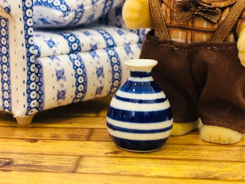 Dollshouse miniature blue striped vase