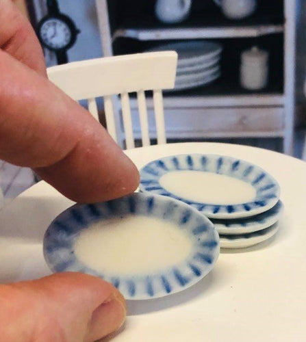 Dollhouse miniature blue oval plate