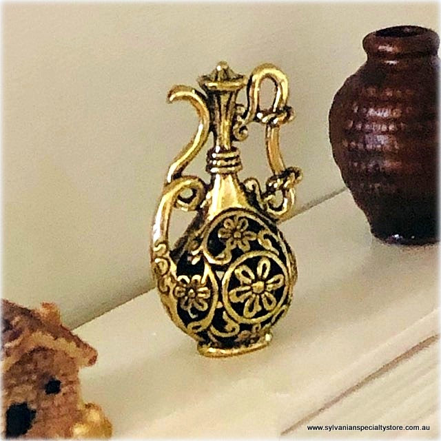 Dollhouse miniature gold metal vase jug