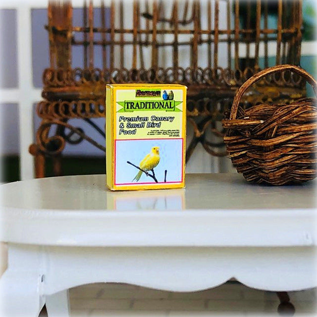 Dollhouse miniature canary bird seed packet