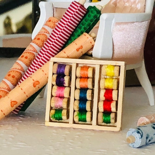 Dollhouse miniature Cotton reel thread in box