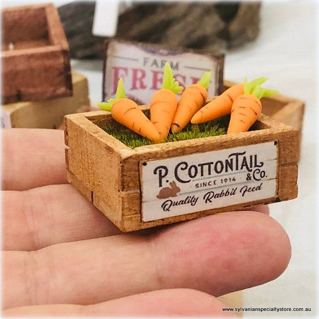 Dollhouse miniature crate P Cottontail easter carrots and grass