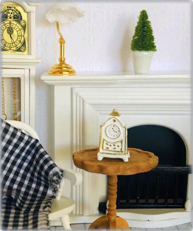 Dollhouse miniature white mantle clock