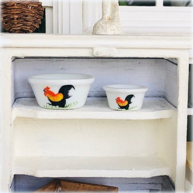 Dollhouse crockery kitchen bowls farm rooster
