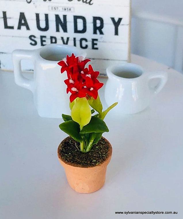 Dollhouse miniature red flowers pot plant garden